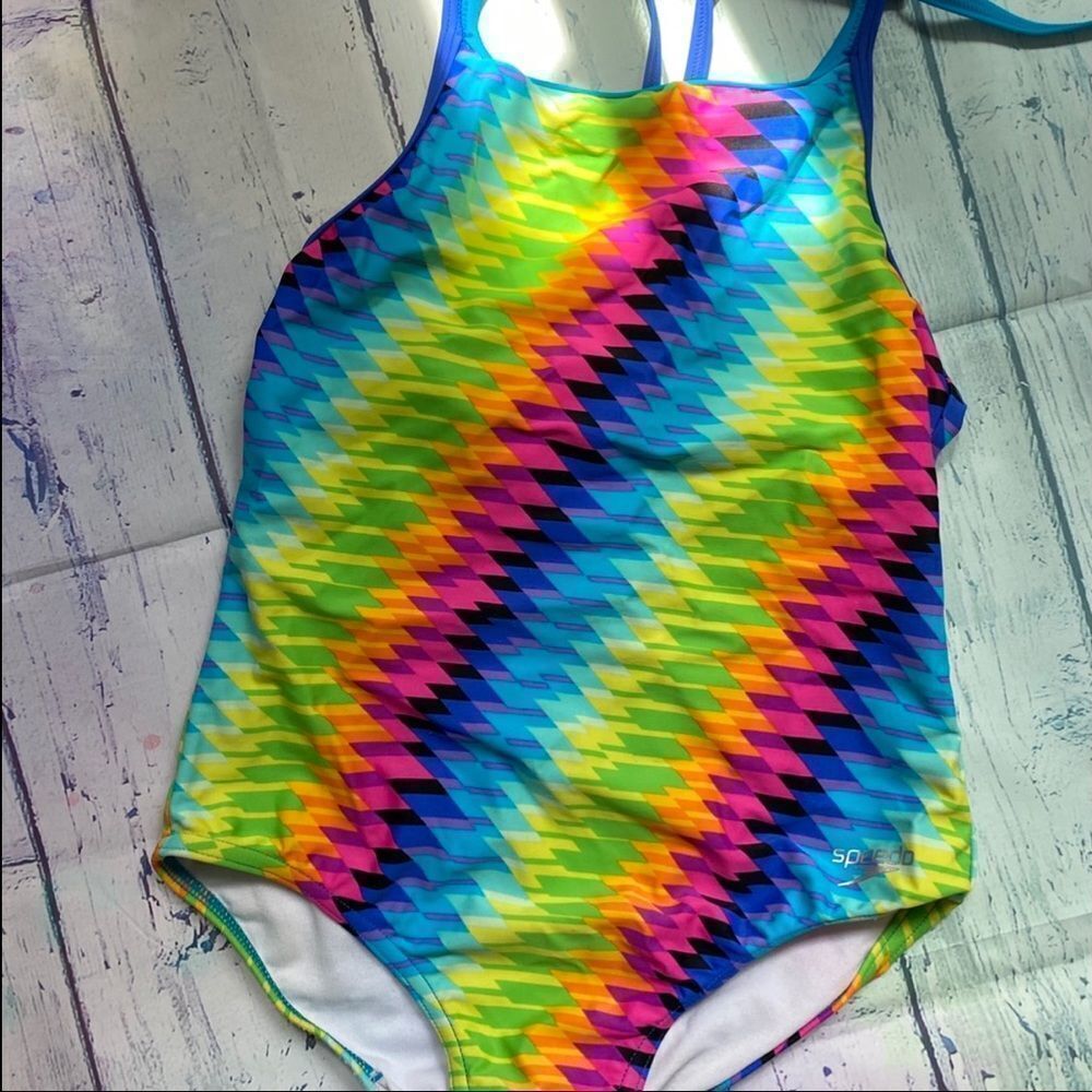 SPEEDO Girl's Fast Back One Piece Multi Color - Picture 2 of 6